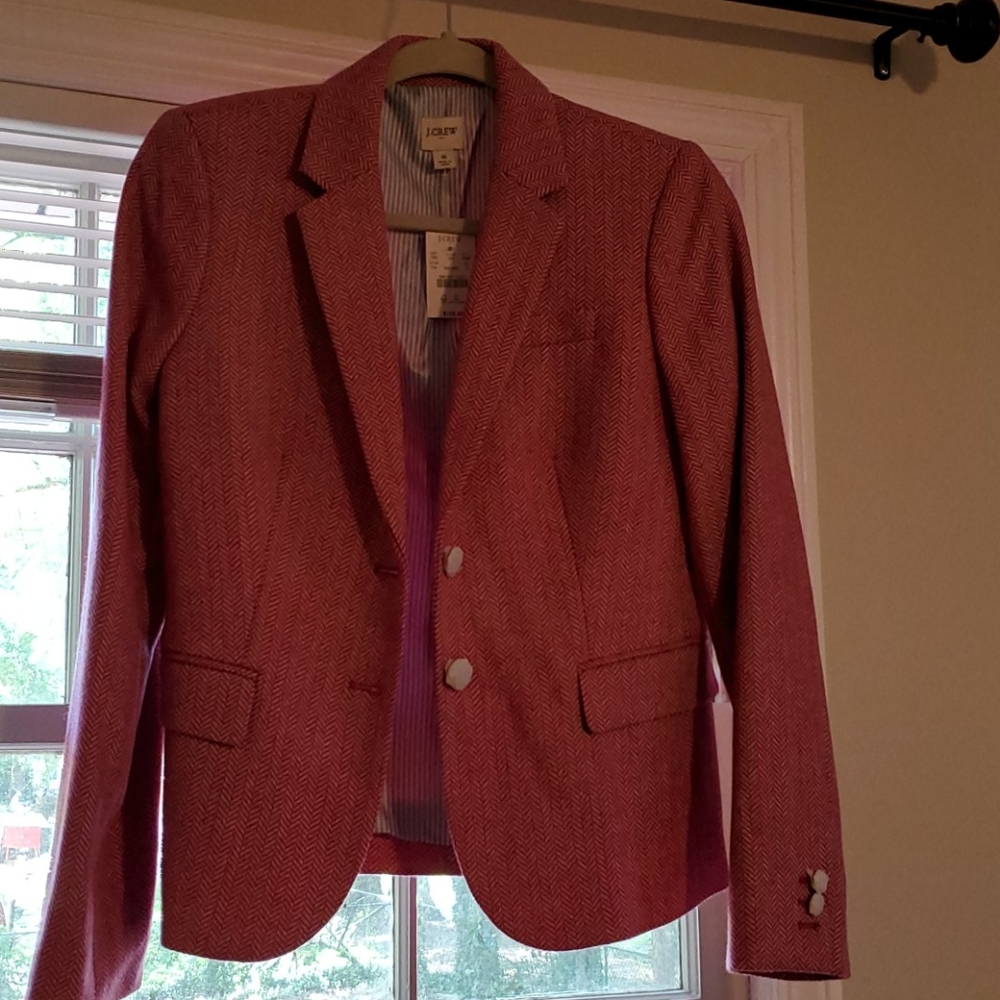 BNWT J. Crew Pink Herringbone Blazer Sz 6